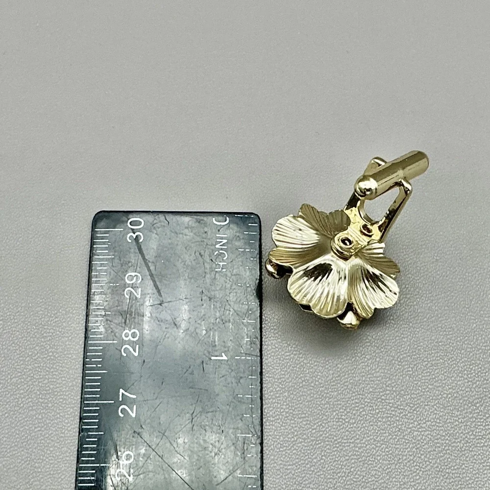Vintage Floral Cufflinks Gold Tone Red Cabochon Rhinestone Flower Men's Jewelry